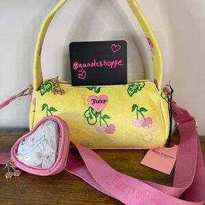 New Juicy Couture Retro Cherry Shoulder Crossbody Handbag Yellow Pink Charm Cute